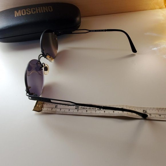 Moschino Vintage 90s Persol Small Oval Rimless Sunglasses Black Grey - Picture 14 of 16
